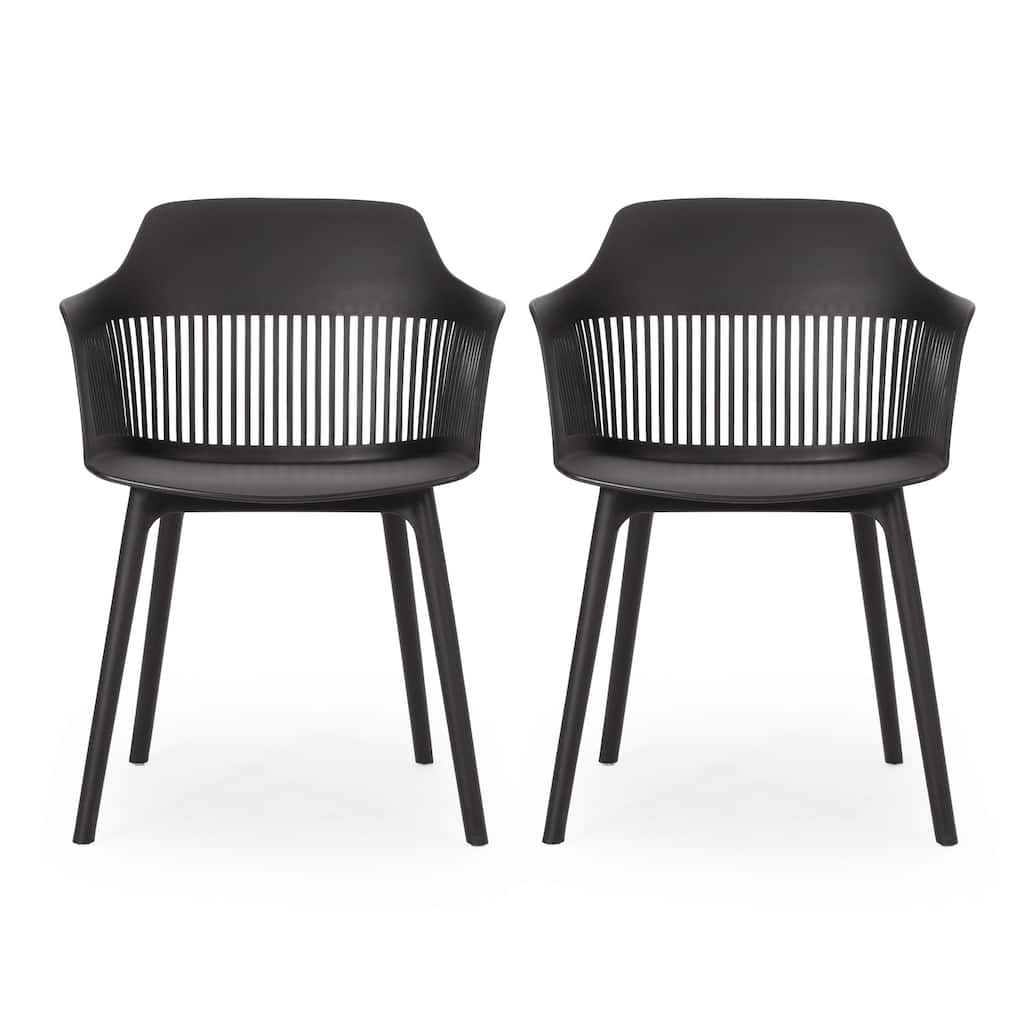 Outdoor Patio Chair Set of 2, Curved Back, Weather Resistant Black Finish