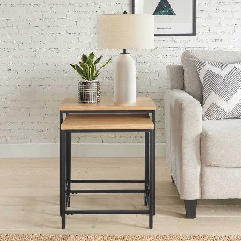 Lavish Home Set of 2 Modern Nesting Tables, Oak
