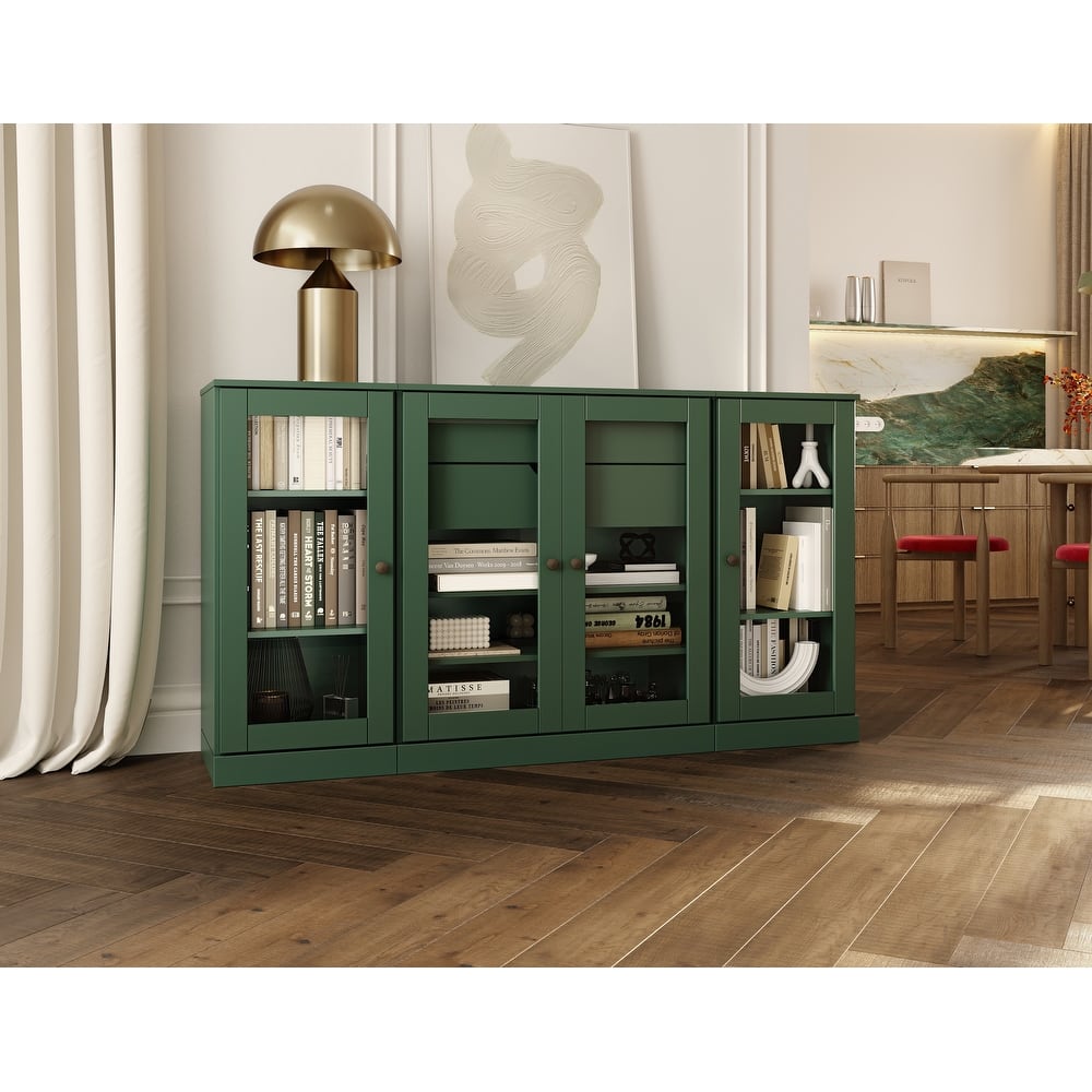 Palace Imports 100% Solid Wood 65" Sideboard with Clear Glass Doors, 2-Drawers and Adjustable Shelves