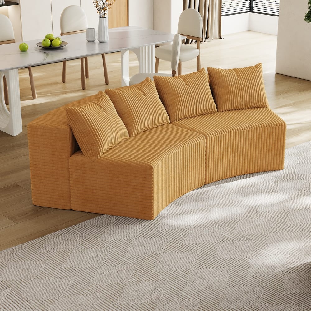 Roomfitters Modular Curved Sectional Sofa, 2-Piece Corduroy Semi-Circular Couch with Pillows