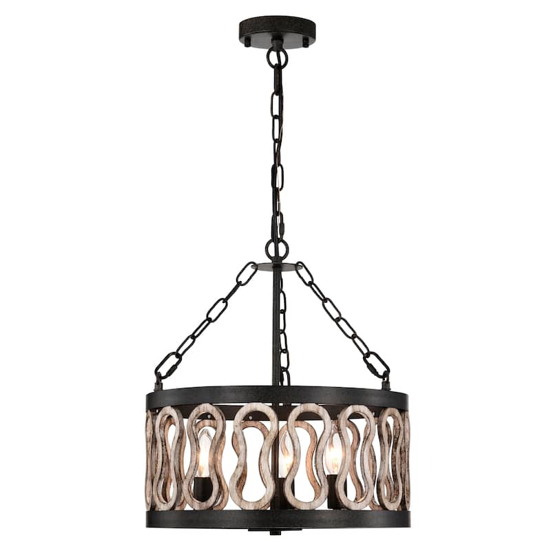 Dalen 16 Inch Rustic Vintage Drum Shade Cage Pendant 3 Light