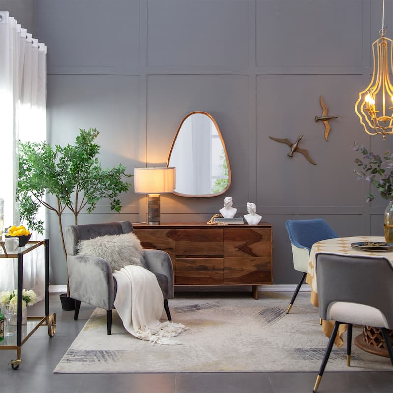 Irrgeular Mirror with Wood Frame - Brown
