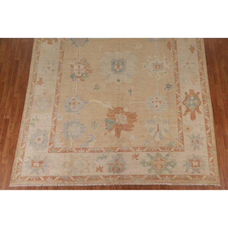Floral Oushak Turkish Rug Hand-knotted Wool Carpet - 9'2"x 11'9"