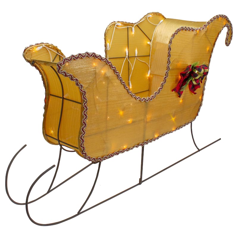 Lighted Gold Shiny Christmas Sleigh Outdoor Yard Decoration 36-inch - 36"