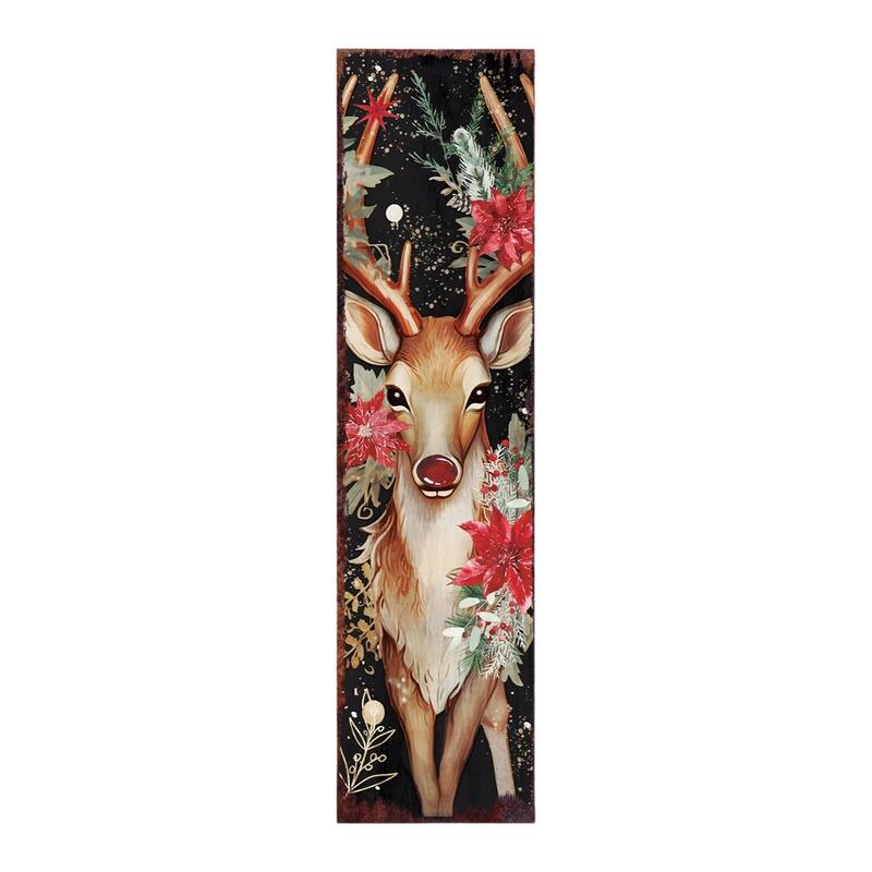 HomeRoots 36" Black Red And Green Christmas Reindeer Solid Wood Porch Sign