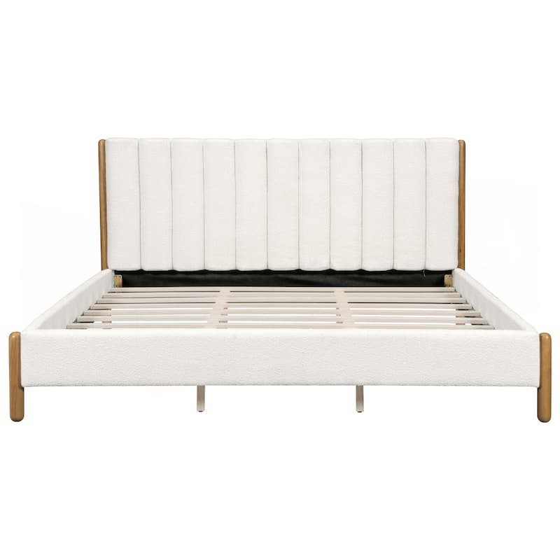 Bed Frame with Boucle Upholstered Thick Headboard