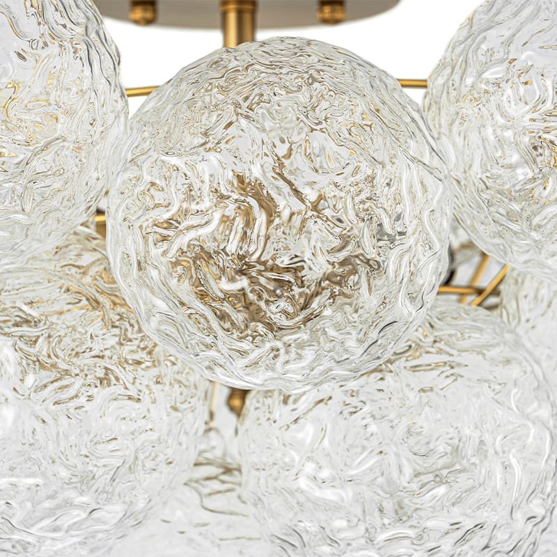 Brass 3-Light Water Textured Glass Globe Bubble Semi-flush Mount - 20.9in