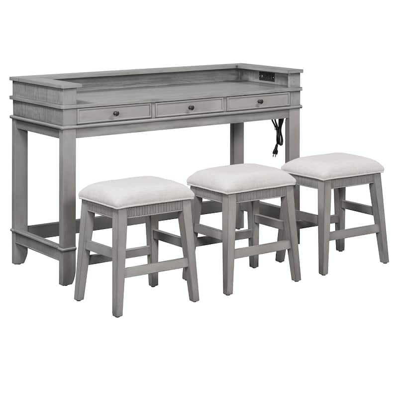 4-Piece Dining Table Set for 3 - Retro Kitchen Table with 3 Storage Drawers and Matching Chairs