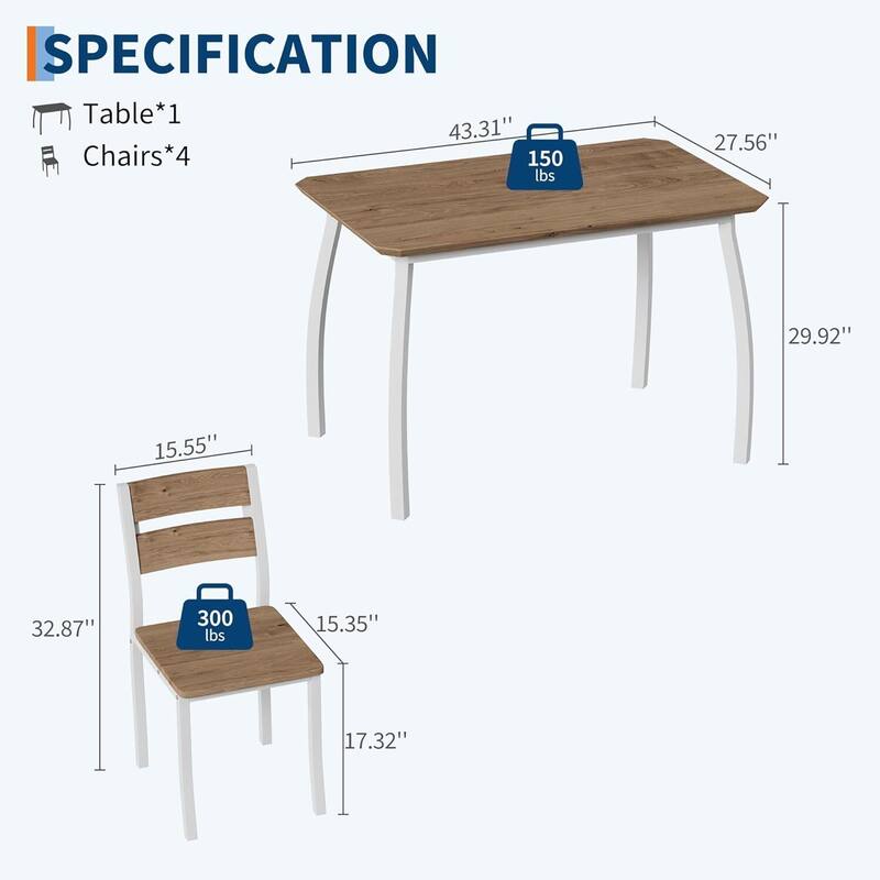 5 Piece Space-Saving Kitchen Dining Table Set for Small Spaces, Apartment