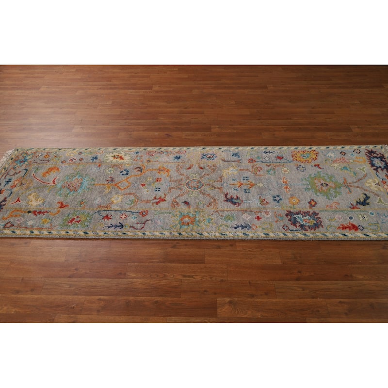 All-Over Gray Oushak Indian Runner Rug Handmade Wool Carpet - 2'6"x 8'0"