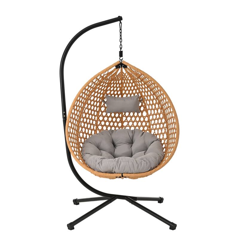Sturdy Hammock Chair with Stand, Rattan Hanging Egg Chair with Soft Removable Cushion Swing Chairs for Balcony