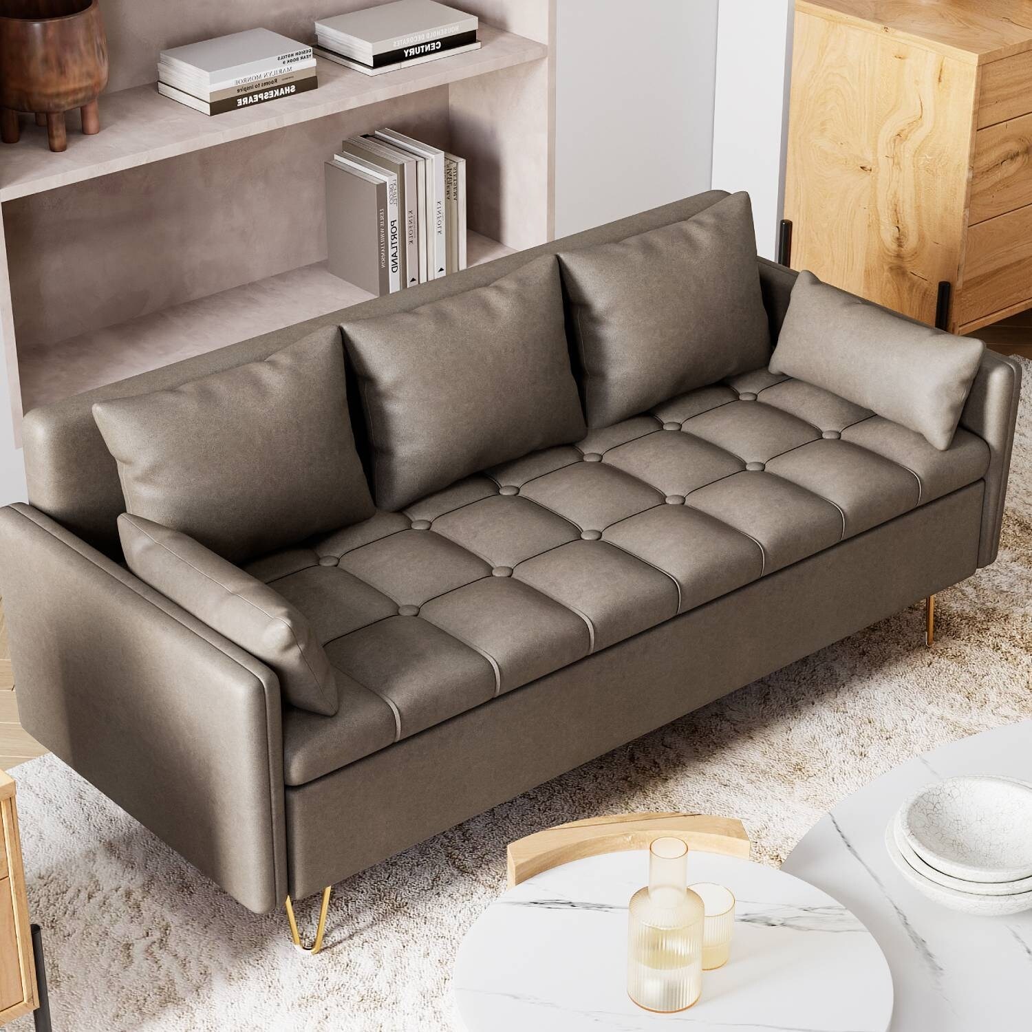 Modern Design Faux Leather 3 Seater Sofa for Bedroom Living Room