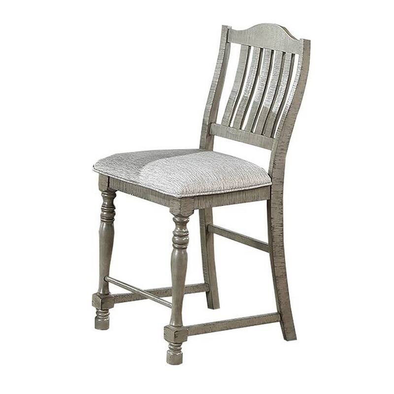 Rizi Counter Height Chair Set of 2, Carved Legs, Open Slats, Gray Wood