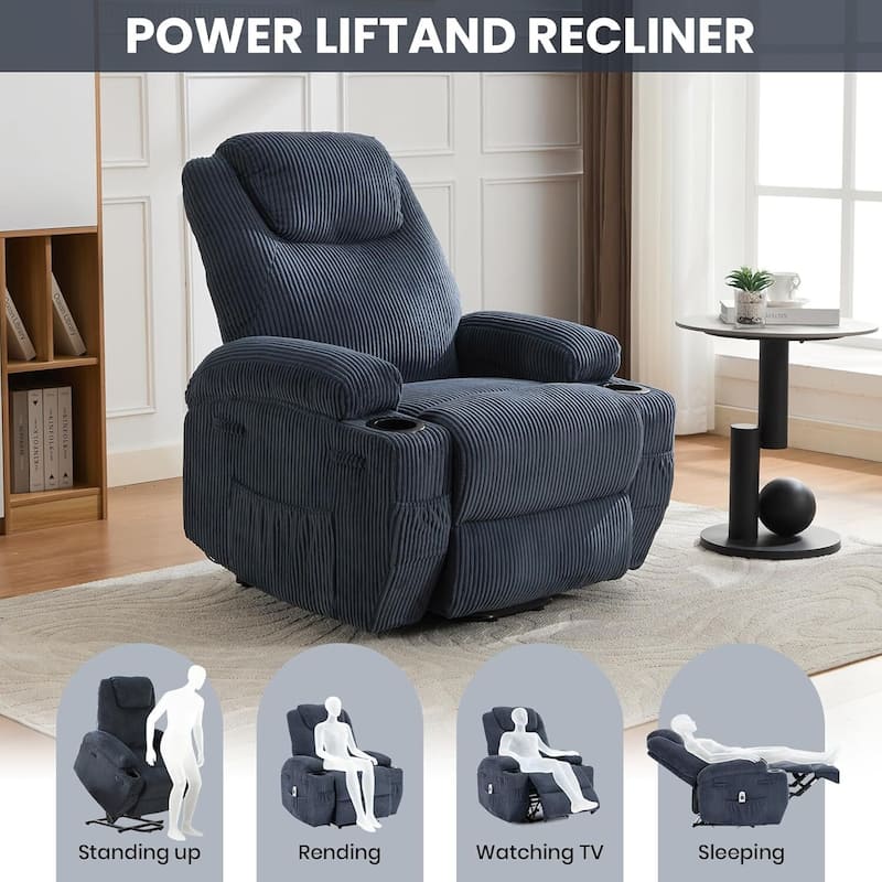 Electric Power Lift Recliner Sofa Chair with Massage, Heat & 155° Recline