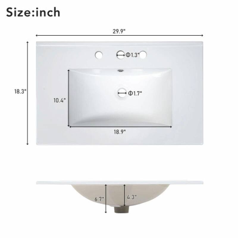 30" Bathroom Vanity with Sink Combo, Storage Cabinet with 3 Soft-Close Drawers and Removable Tray