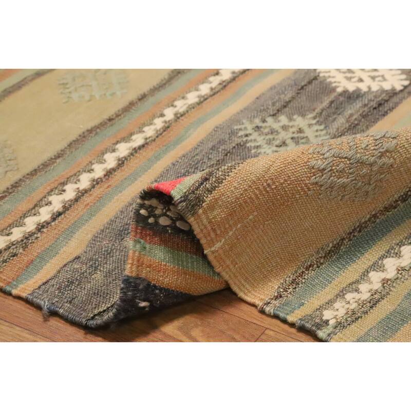 Hand Woven Oriental 100% Wool Carpet Southwestern Tribal Multi-Colored Kilim Area Rug - 10' 0'' X 4' 9''
