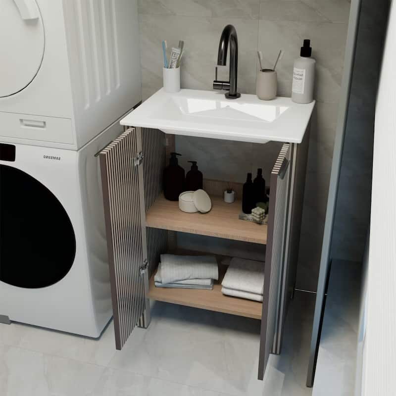 24" Floor Stand Bathroom Vanity Combo with 2 Doors and White Resin Basin Top