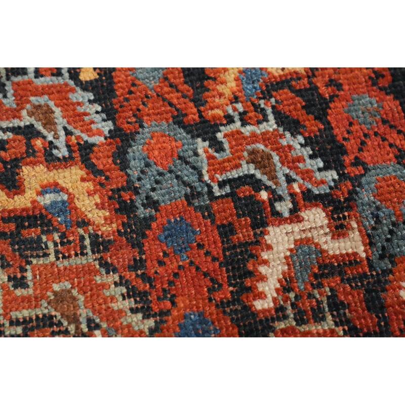 Hand Knotted Oriental 100% Wool Carpet Traditional Tribal Navy Blue & Blues Qashqai Area Rug - 8' 10'' X 4' 10''