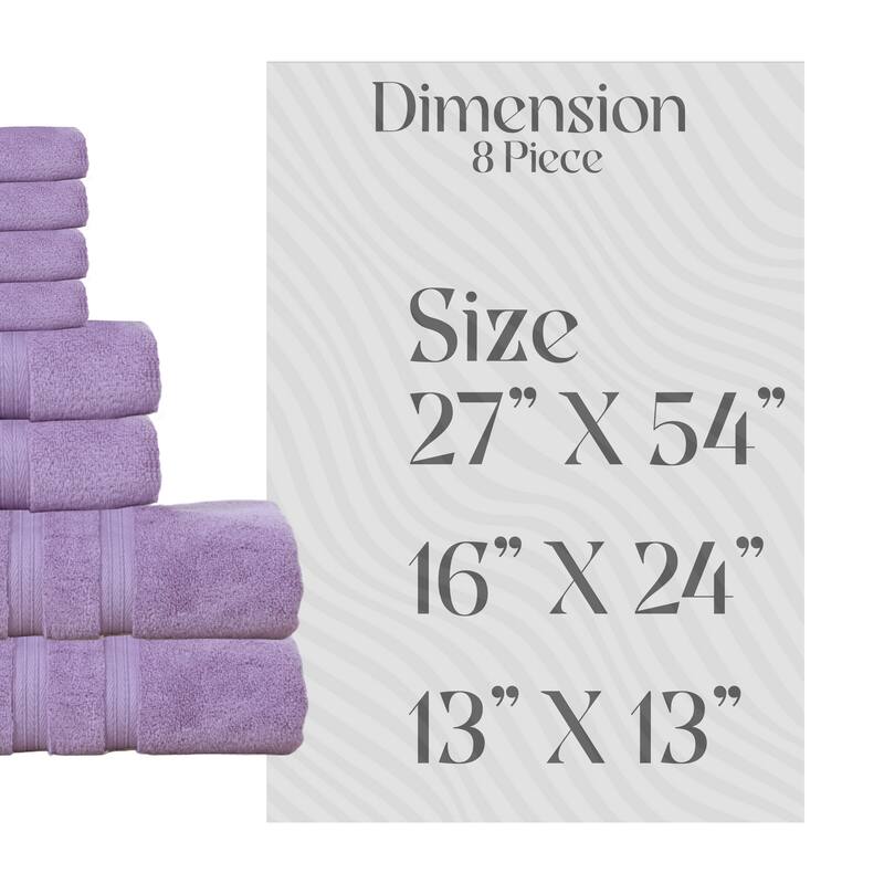 Home Weavers Elegance Essentials 550GSM Cotton Zero Twist Super Absorbent Bath Towel Set of 8