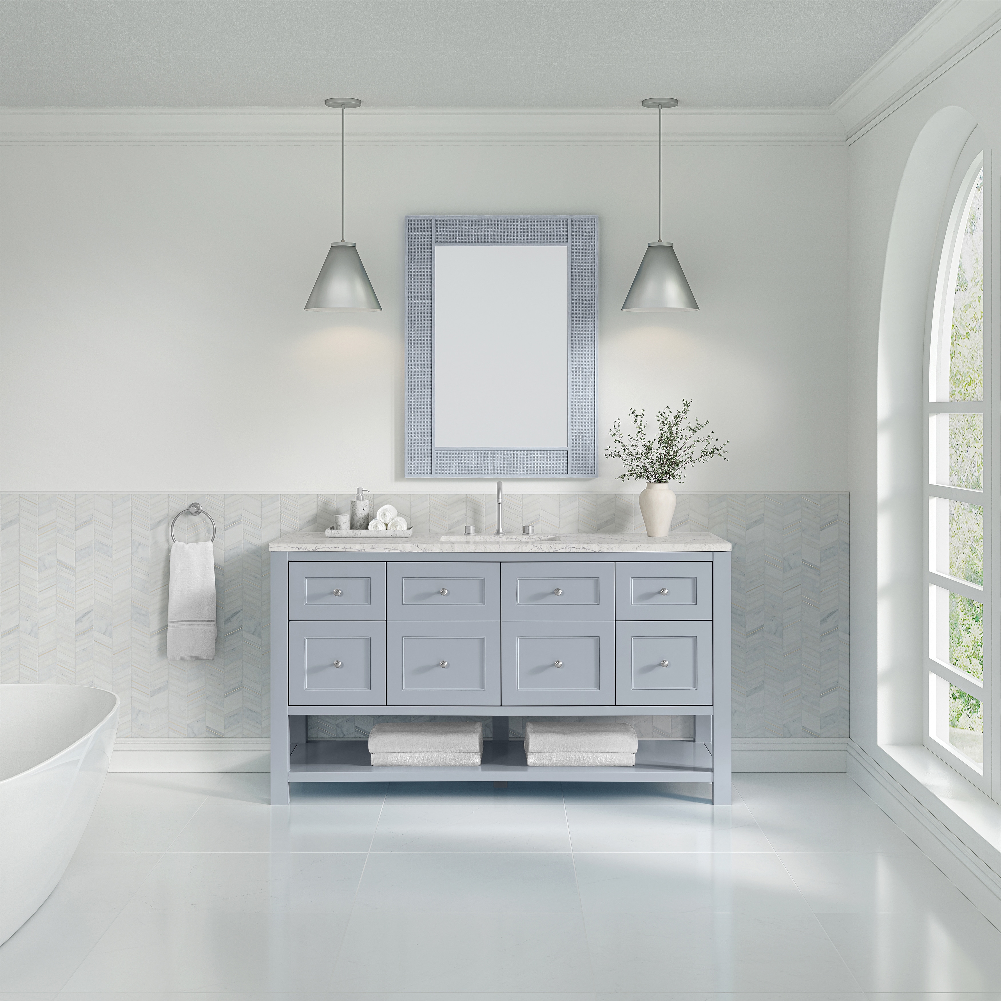James Martin Vanities Breckenridge 60" S Vanity, Serenity Blue, w/FreePower Wireless Charger