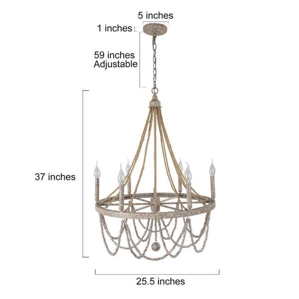Farmhouse 6-Light Empire Wagon Wheel Chandelier for Dining Living Room - D25.5'' x H97.5''