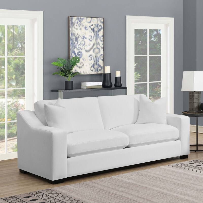 Ashlyn Transitional Upholstered Sloped Arm Sofa White