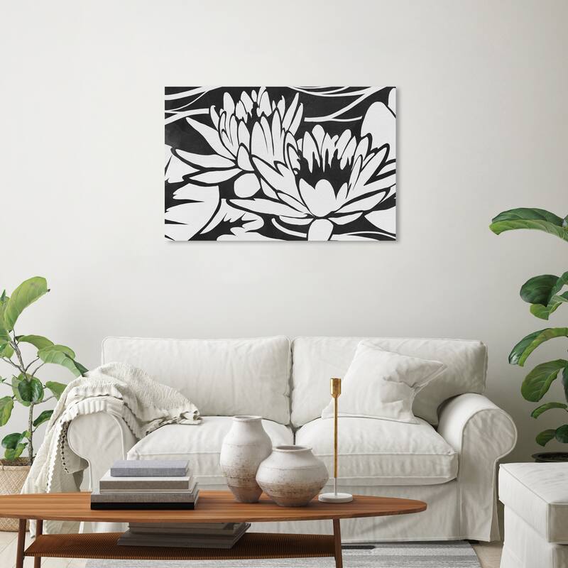 Wynwood Studio Canvas Floral and Botanical Inverse Coastal Floral Flow Black and Mid-Century Modern Wall Art Canvas Print - 20 x 30