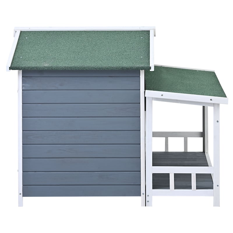 Outdoor Wooden Elevated Dog House Pet House with Porch, 2 Doors, Ventilated, Waterproof, Suitable for Small and Medium Dogs