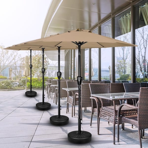 installers set up patio umbrella 10 Foot Offset Cantilever With Sandbag Base Included To 80 Lbs For Backyard Garden And Pool Beige Value Packed Upgraded Thickened while offering excellent water resistance and UV protection NOVELAR Patio Umbrella Center Pole,