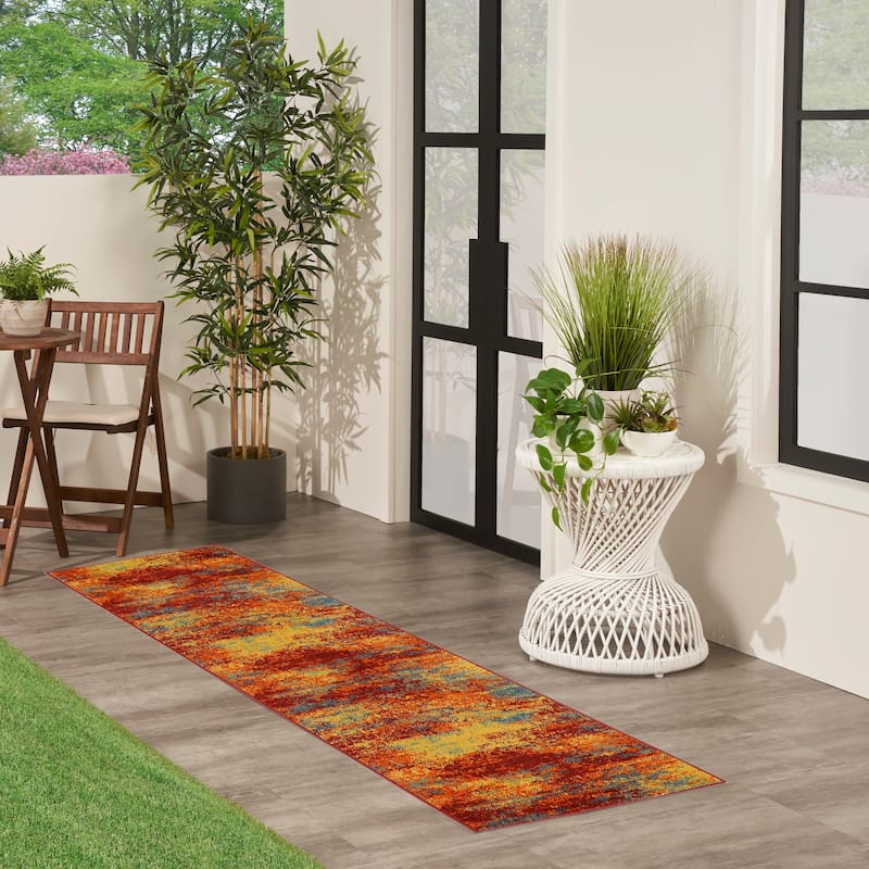 Nourison Essentials Indoor/Outdoor Red Abstract Area Rug