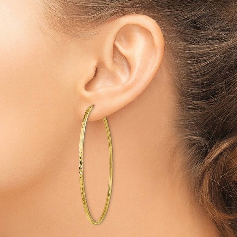 Curata 10k Yellow Gold Sparkle Cut Square Tube Endless Hoop Earrings - 59x59m