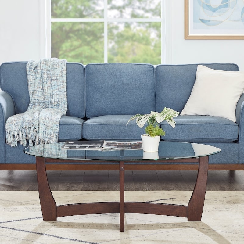48" Oval Glass Coffee Table with Glass Top