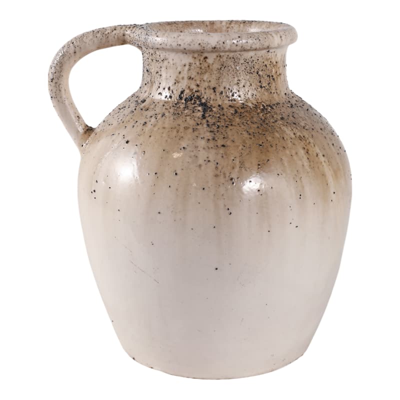 Modern Terracotta Tall Vase with Speckled Finish - Ivory & Brown