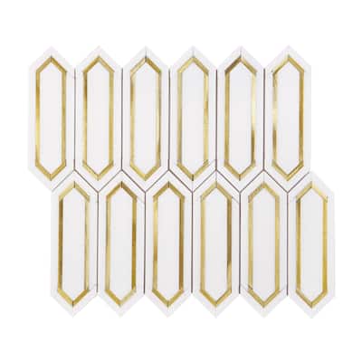 Thassos White and Gold Metal Long HoneyComb Marble Mosaic Tiles - Case (10 Sheets)
