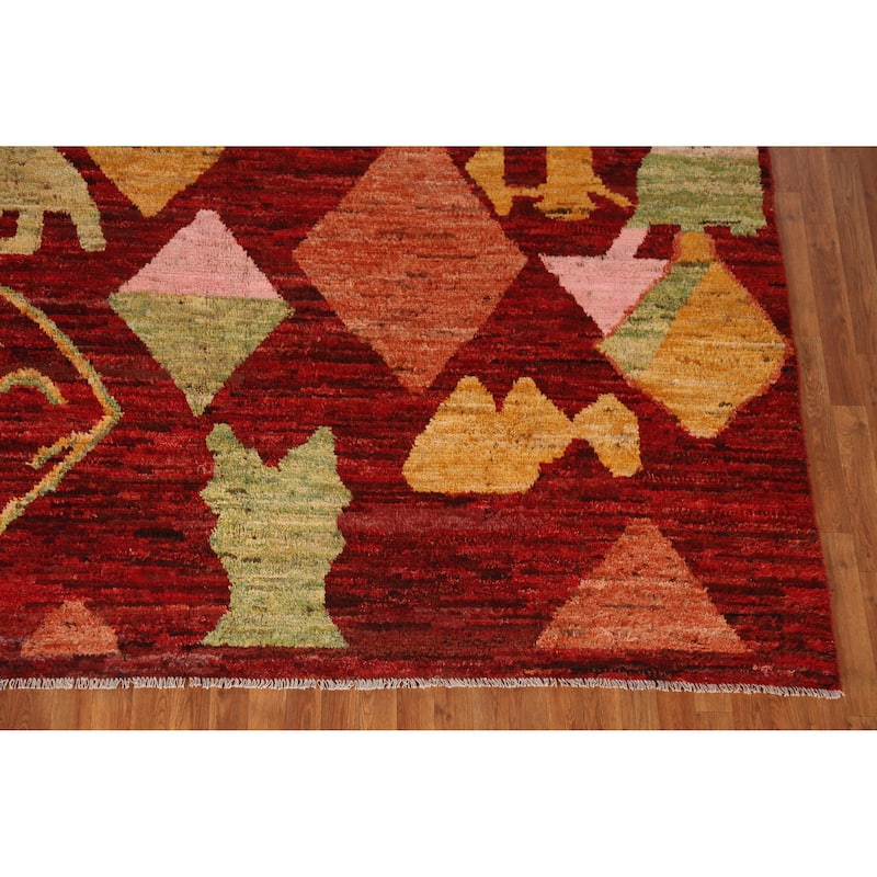 Geometric Moroccan Oriental Area Rug Bedroom Handmade Wool Carpet - 9'1" x 11'9"