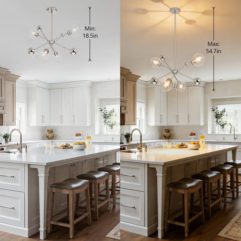 LamQee Sputnik Metal Chandelier with Clear Glass Globe Shades