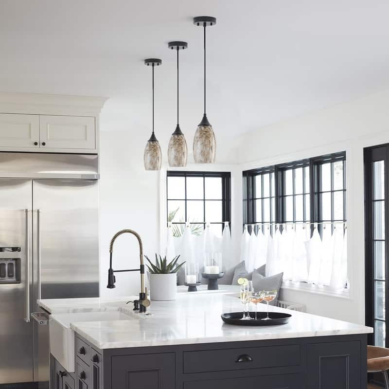 Black Metal and Glass Pendant Light for Kitchen Island Dining Room