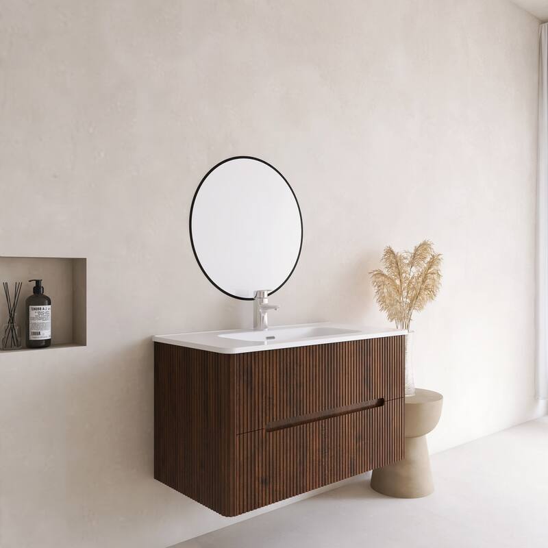 Floating Bathroom Vanity Integrated White Ceramic Sink