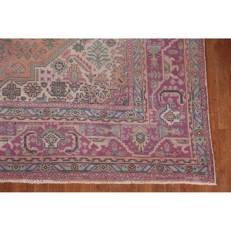 Geometric Tabriz Persian Vintage Area Rug Handmade Wool Carpet - 9'7"x 12'5"