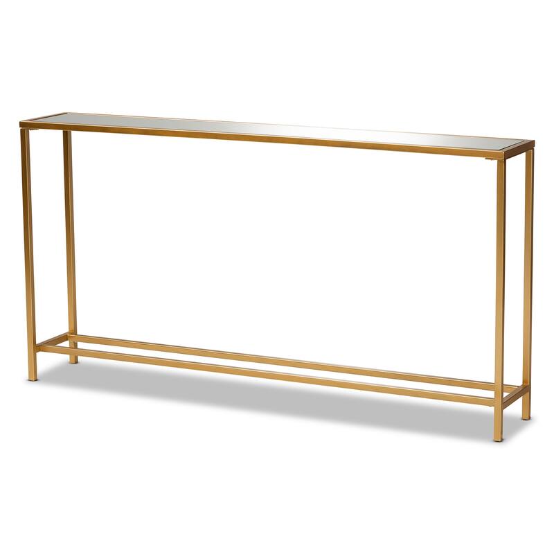 Alessa Gold Finished Metal and Mirrored Glass Console Table - Gold