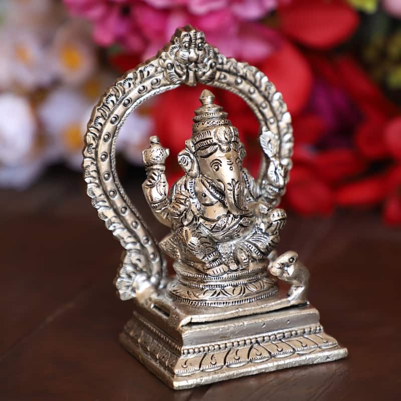Cottage Handicraft ,Silver Ganesh Arch Statue with Free Elephant Gift - 9.5cm x 6cm x 13cm