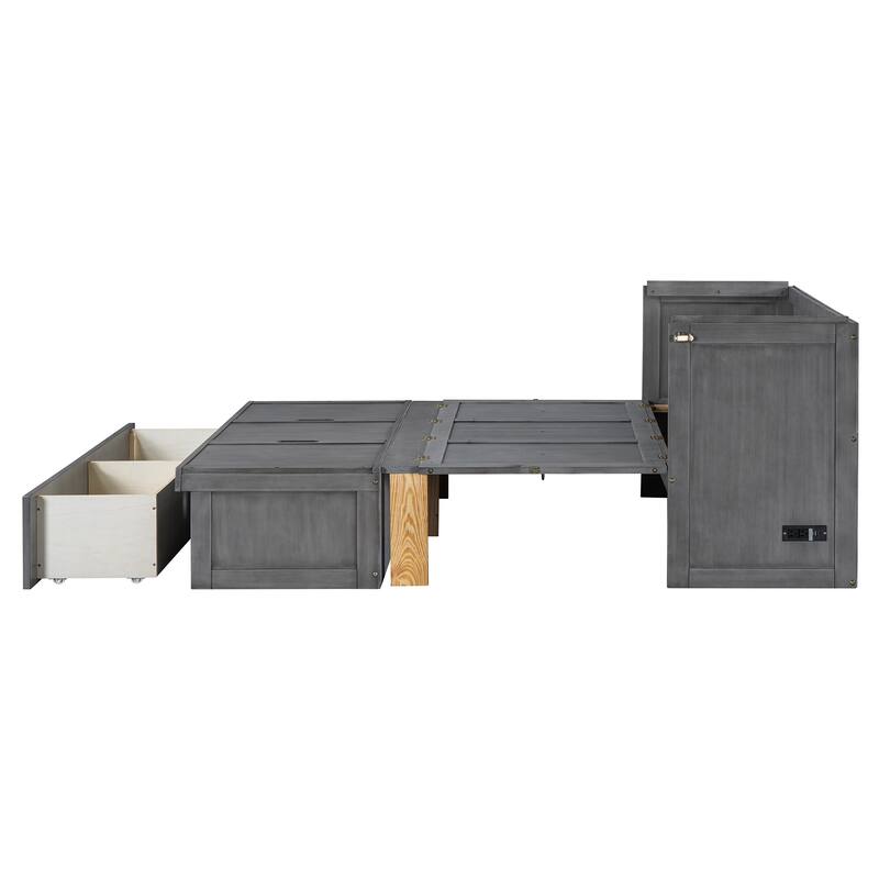 Space-Saving Design Murphy Bed with USB Port and Large Drawer for Bedroom