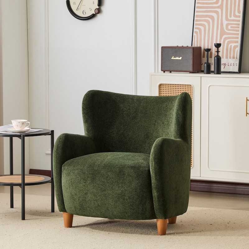 Bacho Fabric Wingback Accent Chair by Christopher Knight Home - Olive Green + Natural
