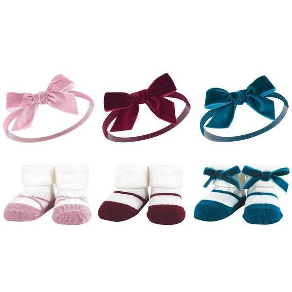 slide 1 of 1, Hudson Baby Infant Girl Headband and Socks Giftset, Burgundy Pink Teal, One Size - Burgundy Pink Teal Burgundy Pink Teal - One Size