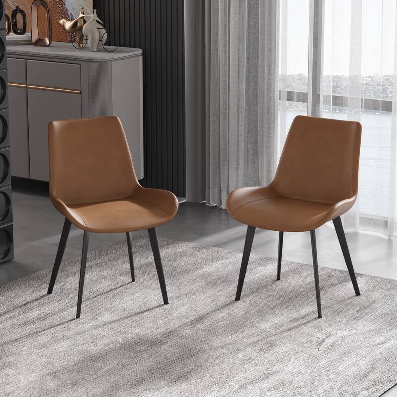 Modern Faux Leather Bucket Seat Dining Chairs (set of 2) - Brown