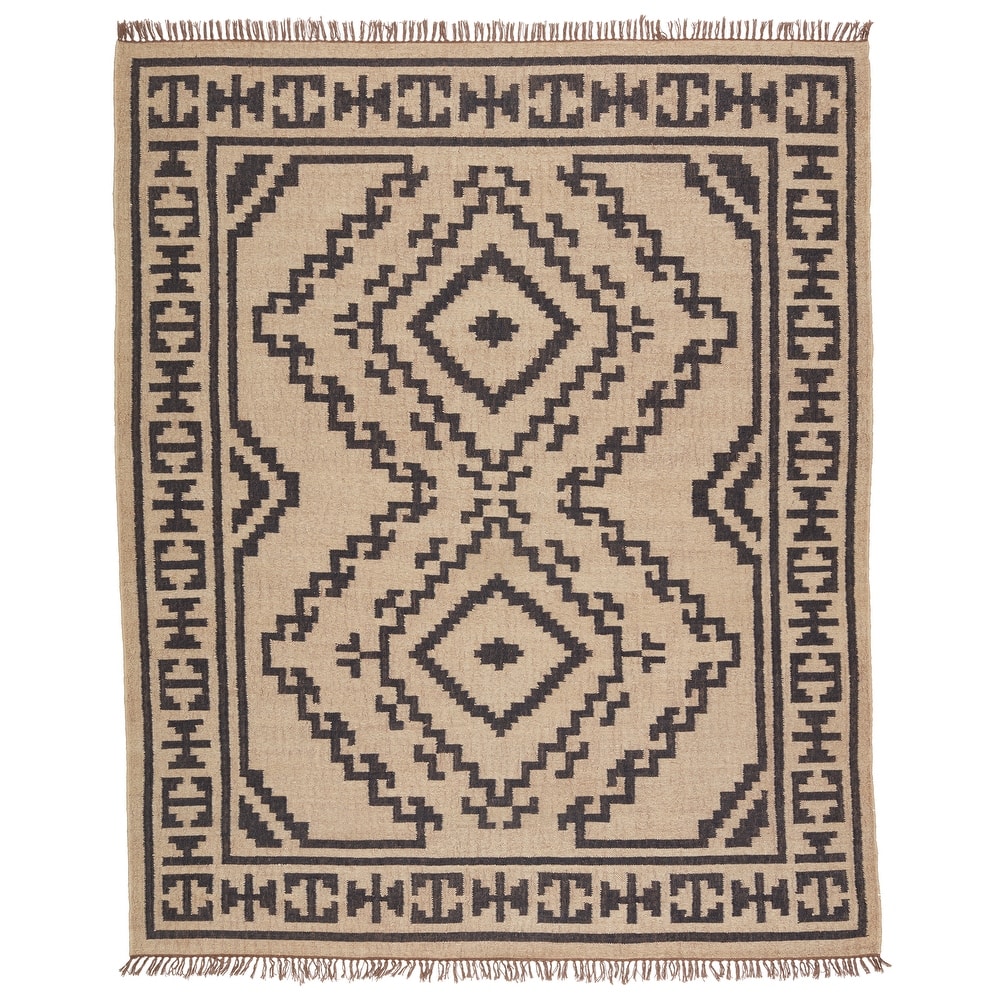 Effia Handmade Tribal Beige/ Black Area Rug