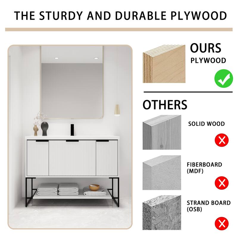 Malwee 24"/30"/48" FreeStanding Bathroom Vanity, Floor Stand Bathroom Vanity with Resin Top,Soft Close Door & Drawer