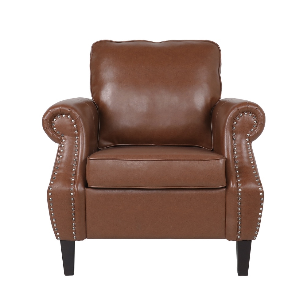 brown faux leather club chair