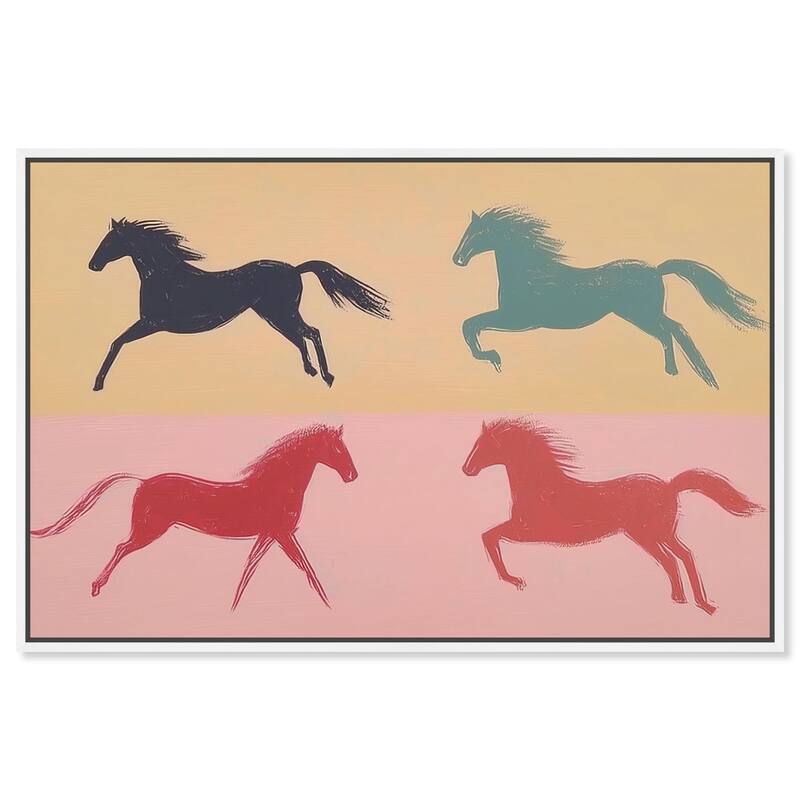 Galloping Quartet Canvas by Art Remedy - 36" x 24" - White