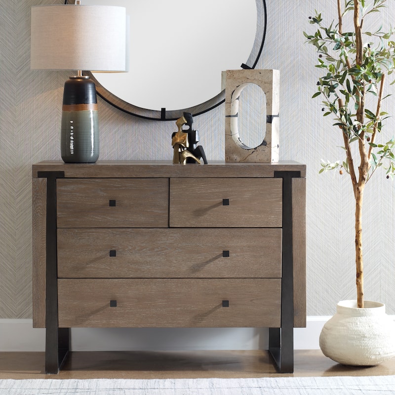 4 Drawer Wooden Accent Chest - 42" - Beige and Bronze